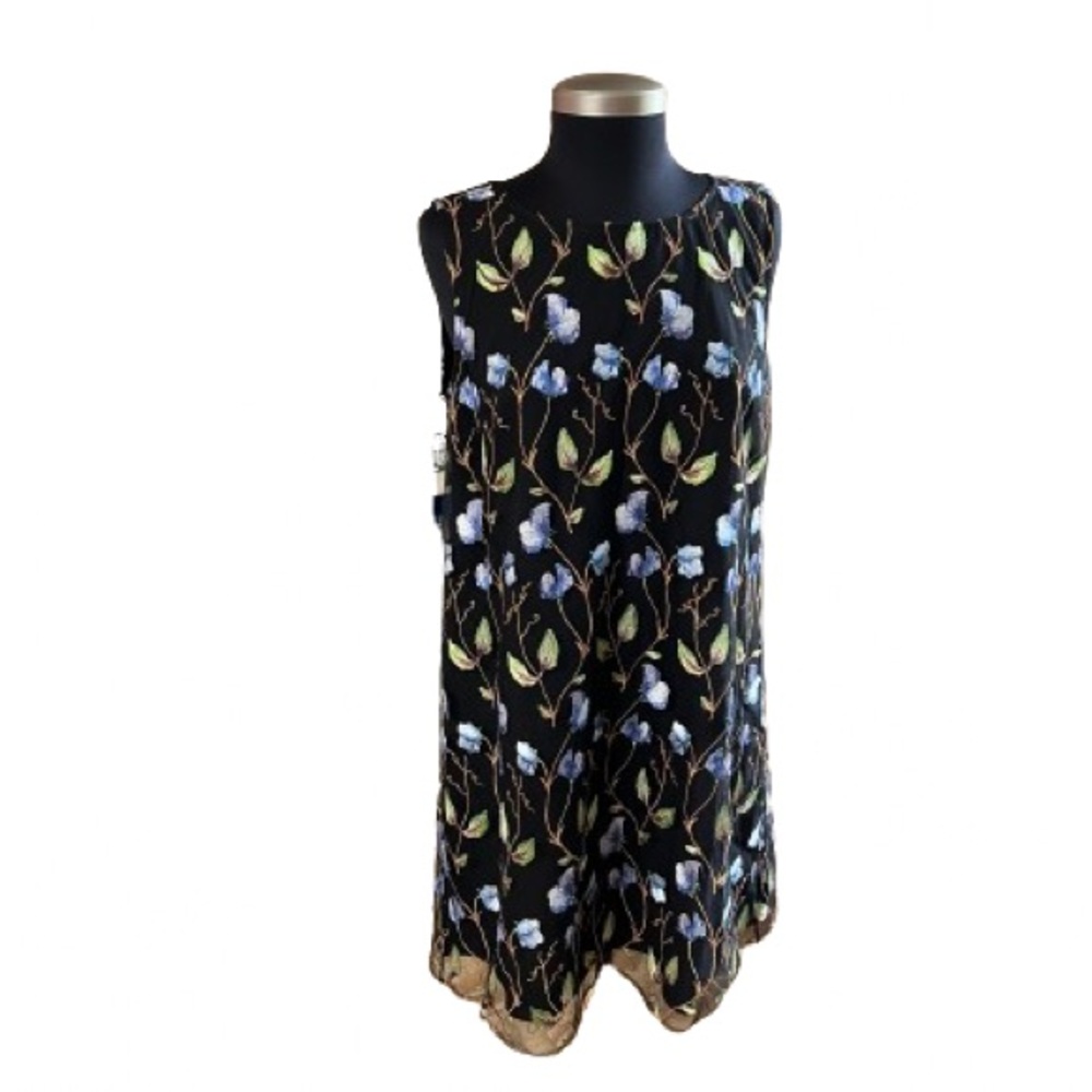 TAHARI Arthur S. Levine Embroidered Vine Motif A-Line  Dress Size 10